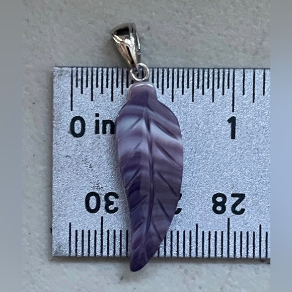 P3335 Feather pendant wampum quahog sterling silver - Picture 2 of 3